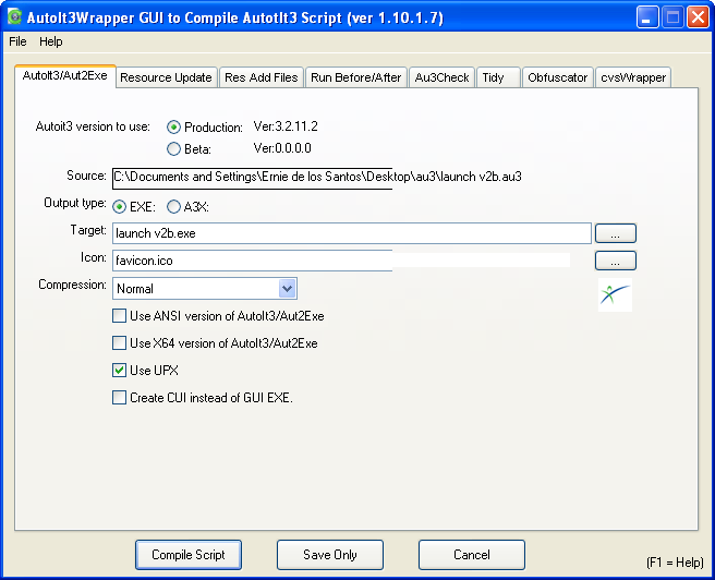 Compile script. Unable to open the script file.